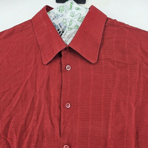 Pancaldi & B Mens‎ 16.5 42 Shirt 100% Silk Red Button Up Long Sleeve Made Italy - Picture 2 of 13